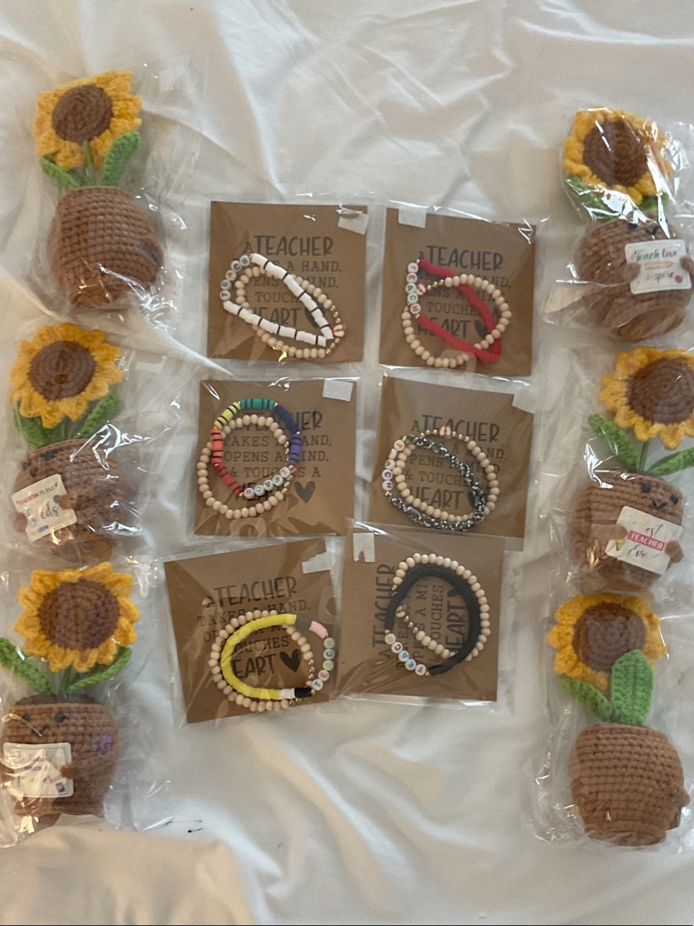 12 Piece Yellow Sunflower Crochet teacher gifts with bracelets